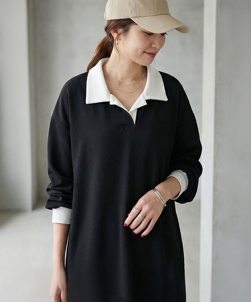 STYLE DELI（スタイルデリ） ワンピース 襟付きシボ入りカットソー