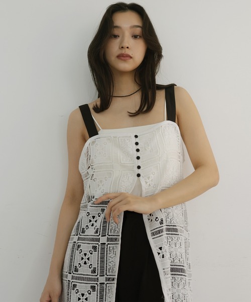 pandasuki2630クロシェチュニック他3点 hellam（ヘラム） ワンピース クロシェレース配色チュニックキャミ