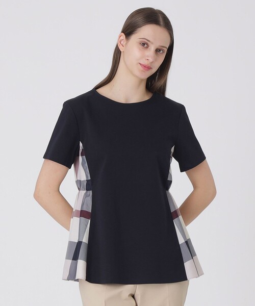 ブルーレーベルクレストブリッジ サイドチェック半袖カットソー 38 黒 BLUE LABEL CRESTBRIDGE（ブルーレーベルクレストブリッジ） tシャツ