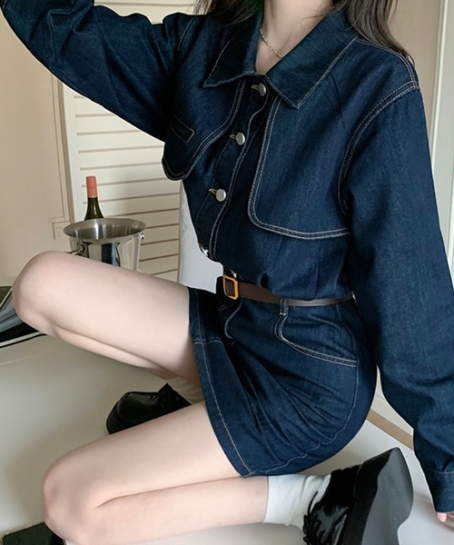 「DAY CLOSET」 長袖ワンピース L ライトブルー レディース_画像4