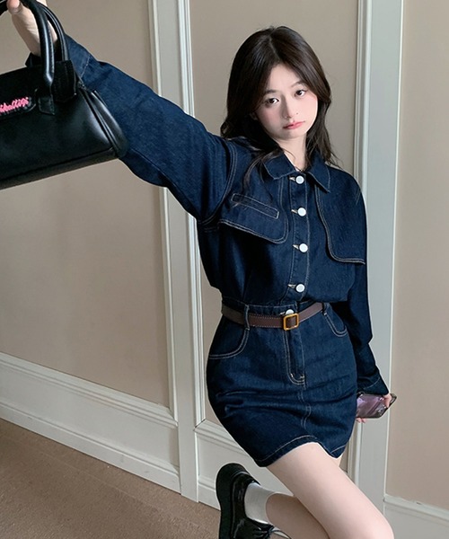 「DAY CLOSET」 長袖ワンピース L ライトブルー レディース_画像7