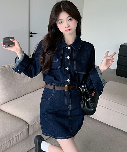 「DAY CLOSET」 長袖ワンピース L ライトブルー レディース_画像8