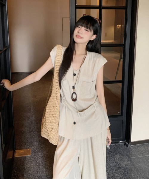 FAVORITO セットアップ ノースリーブトップスワイドパンツセットアップ