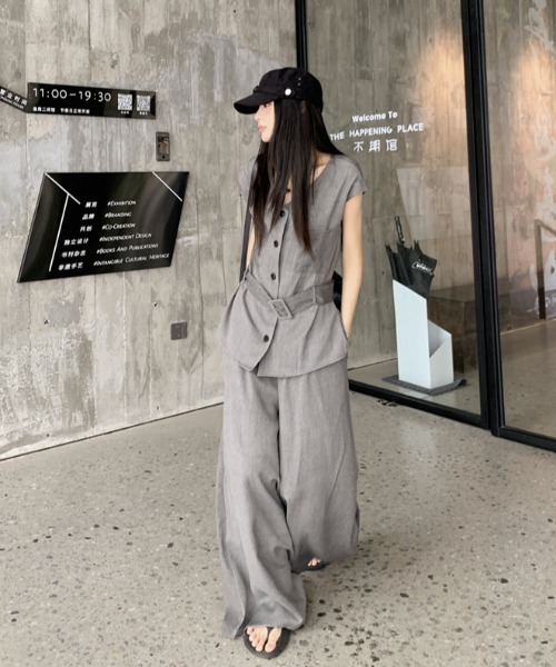 FAVORITO セットアップ ノースリーブトップスワイドパンツセットアップ