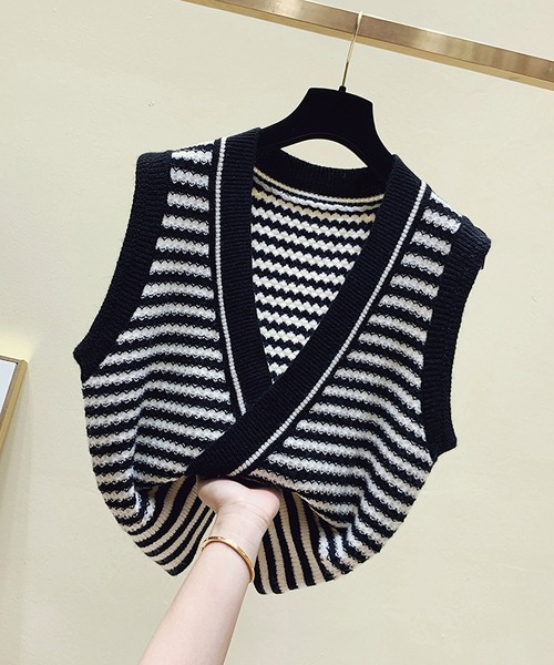 ベスト ジレ ニットボーダーベスト レディース : ZOZOTOWN Yahoo