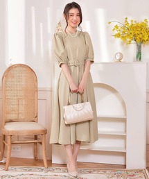 ワンピース ウエストマーク ドレス ワンショルダー ミモレ丈 DRESS+ ドレス ワンピース ミモレ丈 結婚式 フォーマル ベルト