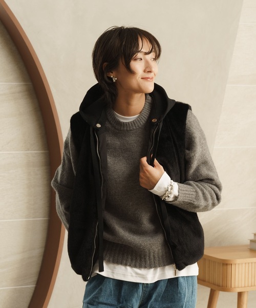 新品❤️半額以下❣️異素材ベスト Mia ベスト ジレ 異素材フーディーファージレ レディース : ZOZOTOWN