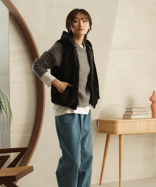 Mia ベスト ジレ 異素材フーディーファージレ レディース : ZOZOTOWN