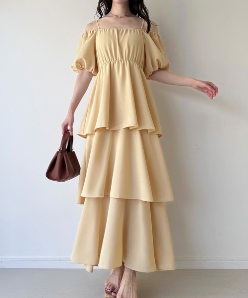 JUNOAH ワンピース 2wayオフショルティアードワンピース