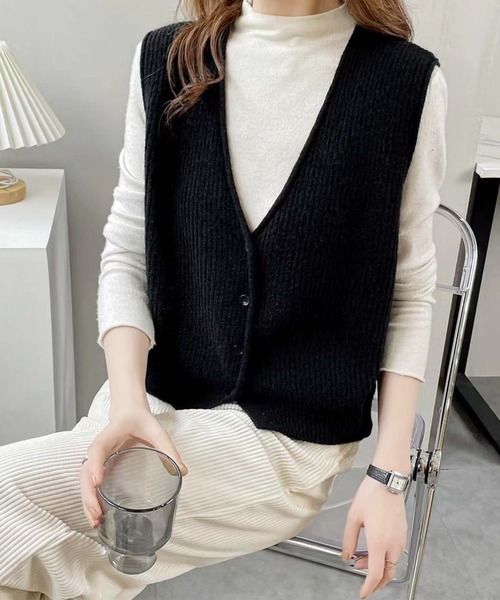 Dewlily ベスト ジレ パイピングニットベスト レディース : ZOZOTOWN