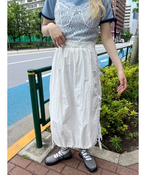 快晴堂 ホワイト ロングスカート ウエストゴム リボン付き 快晴堂 ホワイト ロングスカート ウエストゴム リボン付き