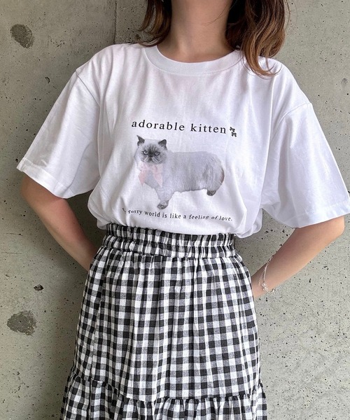 tシャツ ねこリボンプリント半袖Tシャツ レディース : ZOZOTOWN