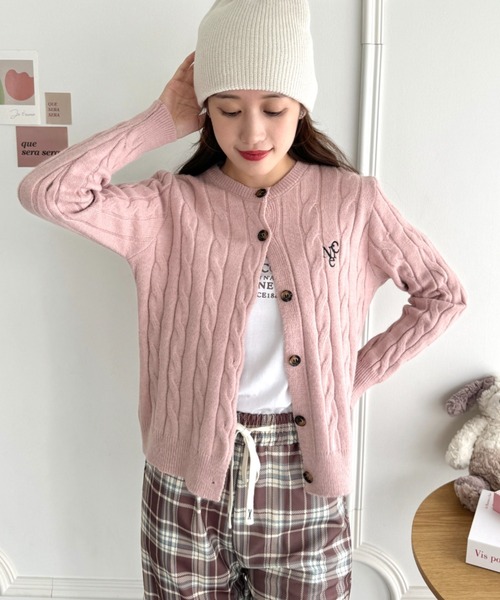 SOLLON.（ソルロン） カーディガン ワンポイントロゴケーブル