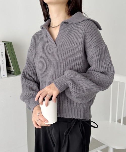 CLEA ニット セーター オーバーサイズクロップド丈ポロニット