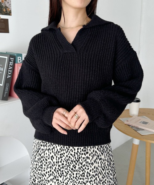 CLEA ニット セーター オーバーサイズクロップド丈ポロニット