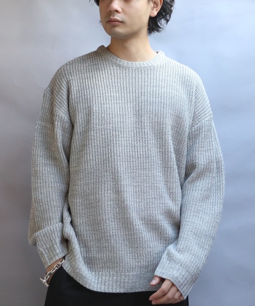 8 セーター ニット 畦編みクルーネックニットセーター メンズ