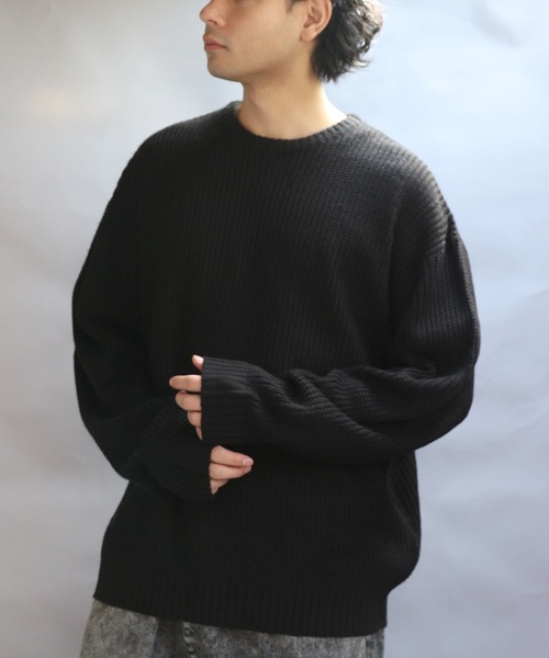 8 セーター ニット 畦編みクルーネックニットセーター メンズ