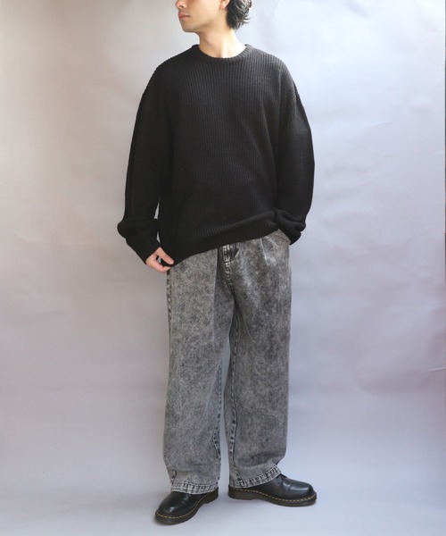 8 セーター ニット 畦編みクルーネックニットセーター メンズ