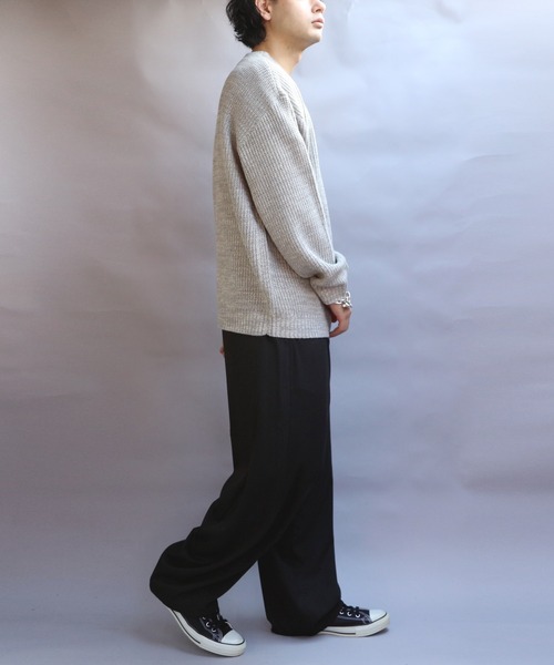 8 セーター ニット 畦編みクルーネックニットセーター メンズ