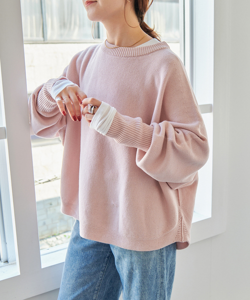 人気完売品　バルキーヤーンドルマンロングリブニット　ピンク Spick＆Span ニット セーター 「追加」バルキーヤーン ドルマン