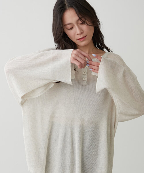 ニット セーター ヘンリーシアーニットプルオーバー レディース earthy_ ニット セーター 2WAYシアーリブヘンリーニットプル