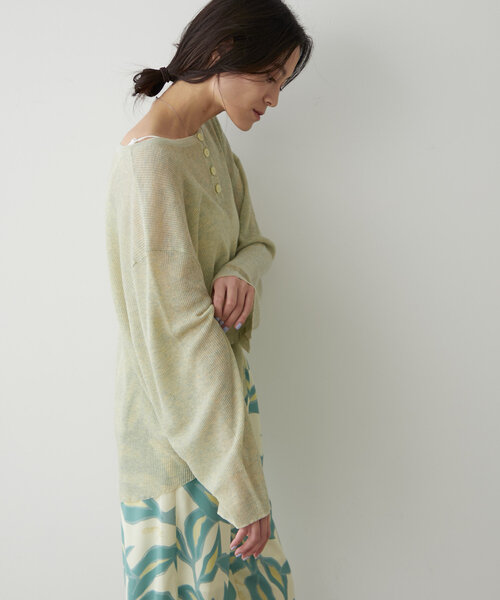 ニット セーター ヘンリーシアーニットプルオーバー レディース earthy_ ニット セーター 2WAYシアーリブヘンリーニットプル