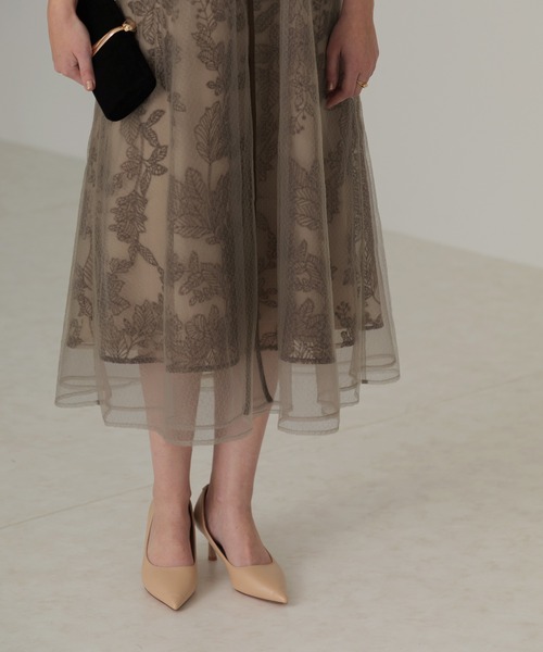 Leja ドレス 「LEJA」チュールパイピングリーフベルトAライン