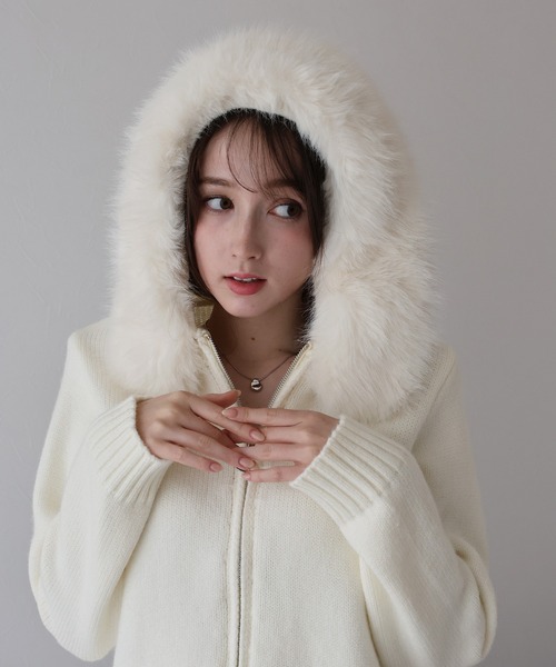 アウター ニットパーカー 白 MONCLER モンクレール フロントニット