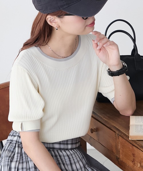 ニット セーター レイヤードスリーブニット レディース STYLEMIXER ニット セーター フリンジスリーブニットトップ