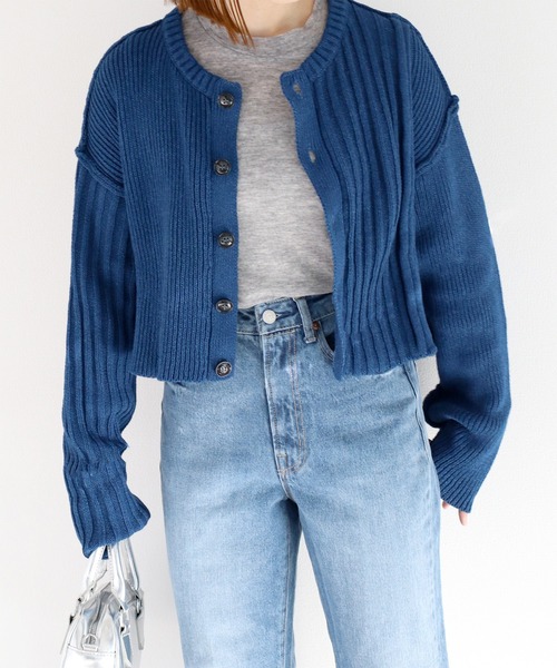 セール　新品 ブルーブルー 立体編 インディゴ コットンニットカーディガン 2 最 安値 でファッション - セール 新品 ブルーブルー 立体編
