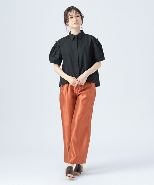 ブラウス シャツ 「3色展開」肩タック ビッグ シャツ レディース green label relaxing ブラウス シャツ ピコピンタック ショート