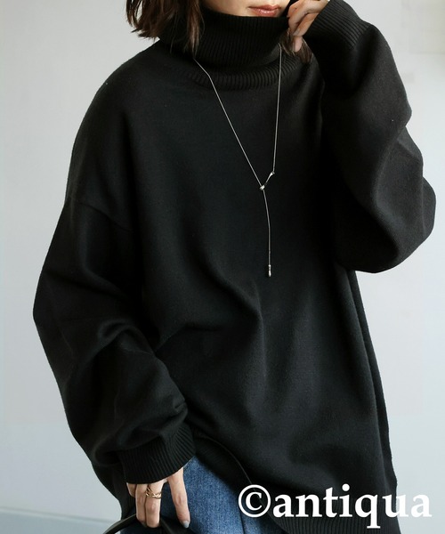 「antiqua」 「tree cafe」タートルネックニット P ブラック レディース_画像6