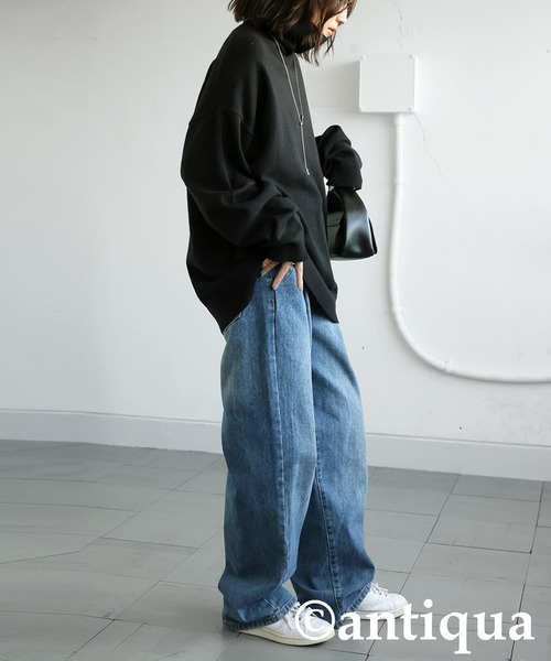 「antiqua」 「tree cafe」タートルネックニット P ブラック レディース_画像7