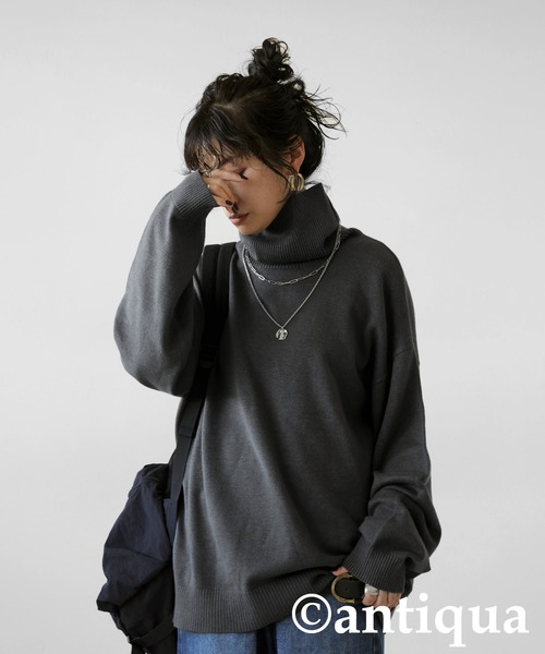 「antiqua」 「tree cafe」タートルネックニット P ブラック レディース_画像8
