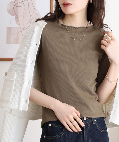 atONE tシャツ メロウリブ5分袖カットソー レディース