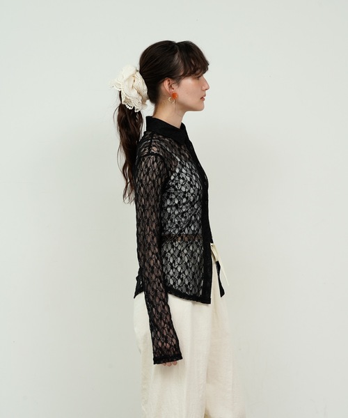 シュシュ Lace Embroidery Double Frilled Scrunchie / レース刺繍