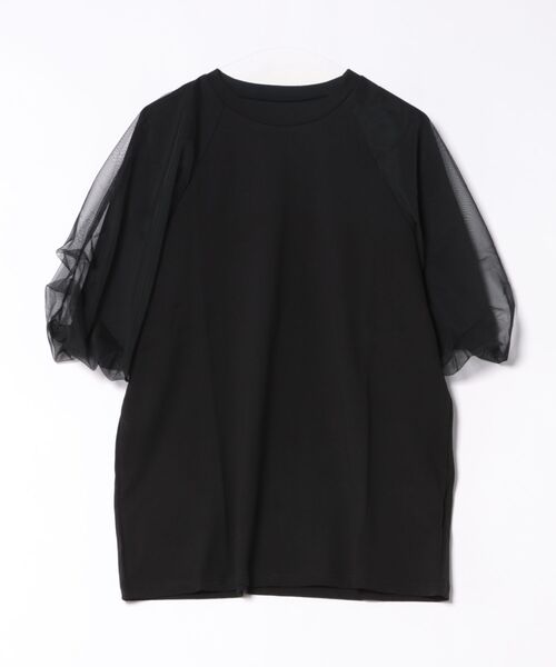 tシャツ 天竺チュールバルーンスリーブTシャツ レディース