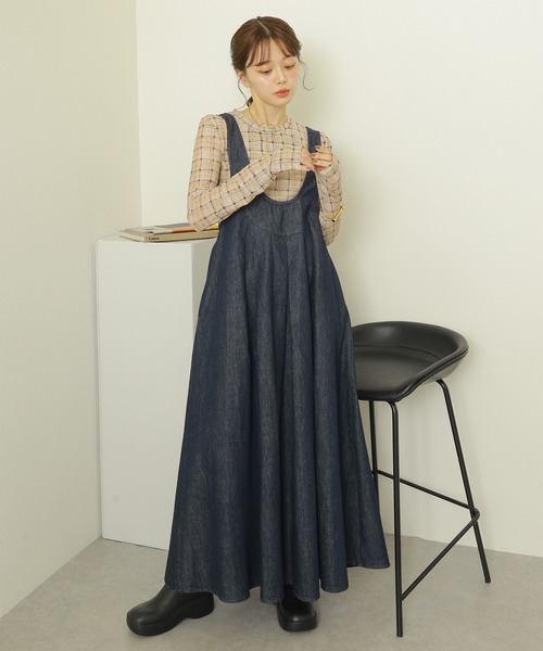 Uネックデニムジャンパースカート ジャンパースカート u neck tuck denim jumper skirt /Uネック