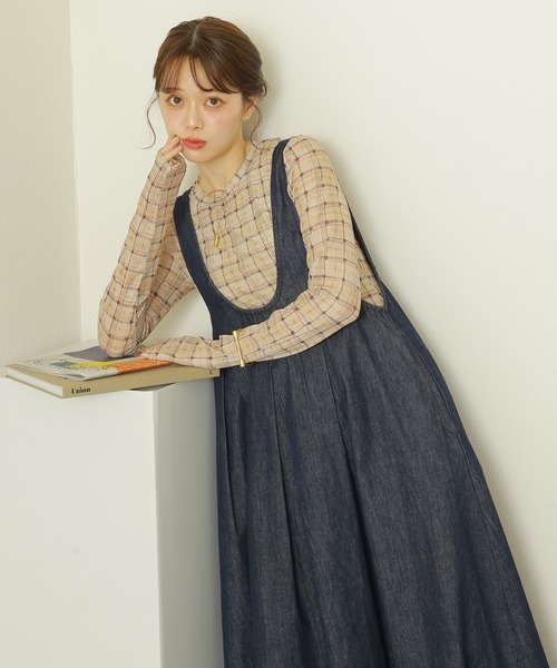 ジャンパースカート u neck tuck denim jumper skirt /Uネック