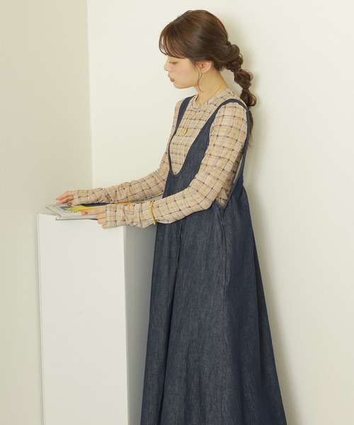 ジャンパースカート u neck tuck denim jumper skirt /Uネック