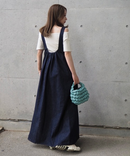 ジャンパースカート u neck tuck denim jumper skirt /Uネック