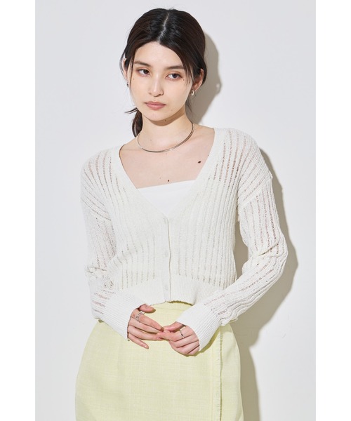 リブＶネックニットカーディガン カーディガン sheer lib v neck knit cardigan /シアー リブ Vネック