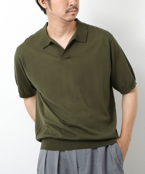BATONER オリーブ ポロシャツ 日本製 NOLLEY'S ポロシャツ 「PIMA COTTON」成型半袖 NSN スキッパー