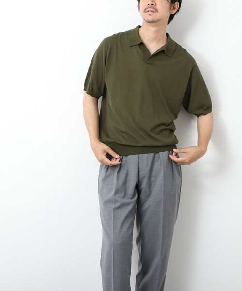 SUKU HOME スク ホーム Nonno&#39;s Knit Unisex Polo Top パームツリーニットポロシャツ ミックスカラー S SUKU HOME スク ホーム Nonno's Knit Unisex Polo Top パーム