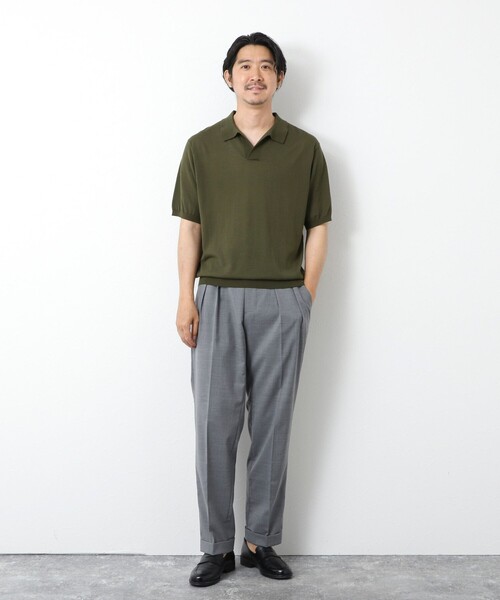 【タグ付き】スキッパーニットポロシャツ　グレー　M NOLLEY'S ポロシャツ 「PIMA COTTON」成型半袖 NSN スキッパー