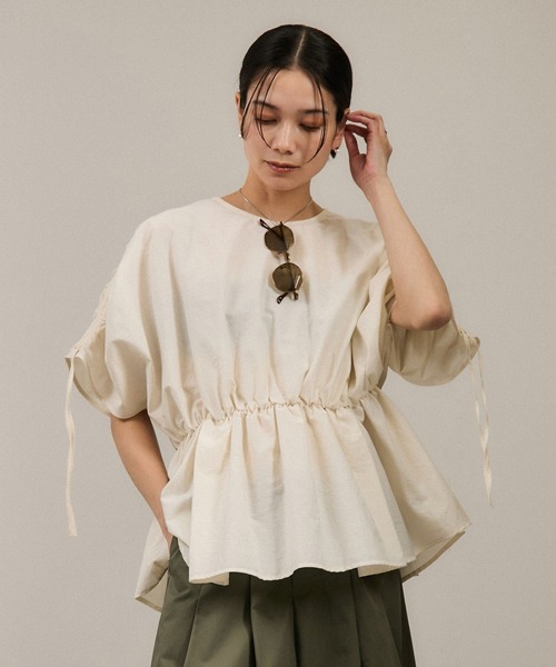 【美品】サロンアダムエロペ　24ss シャーリングスリーブブラウス SALON adam et rope' ブラウス シャツ 「WEB限定」シャーリング
