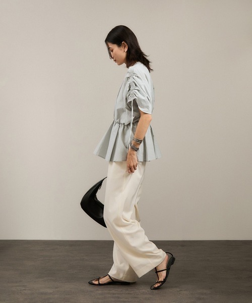 【美品】サロンアダムエロペ　24ss シャーリングスリーブブラウス SALON adam et rope' ブラウス シャツ 「WEB限定」シャーリング