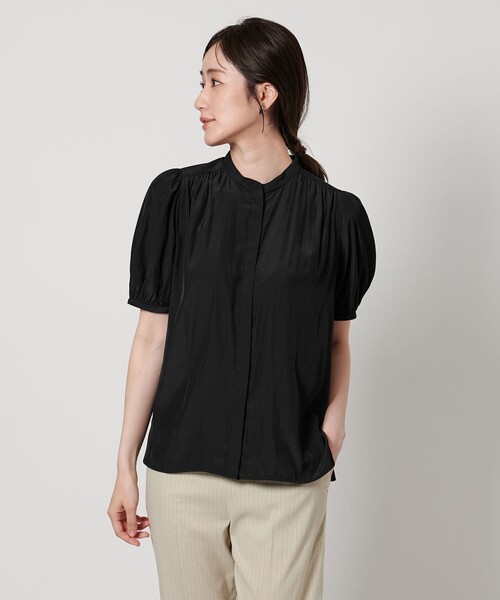 ユナイテッドアローズ／透けないボートネックプルオーバーブラウス ブラックネイビー UNITED ARROWS ブラウス シャツ SPiree K/S ショートスリーブ