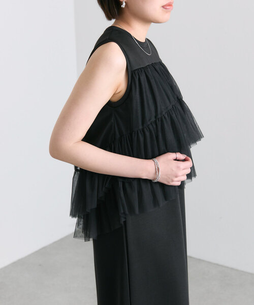 SUMISTYLE ブラック　ワンピース　美品 ear PAPILLONNER ワンピース ノースリフリルワンピース「SUM1