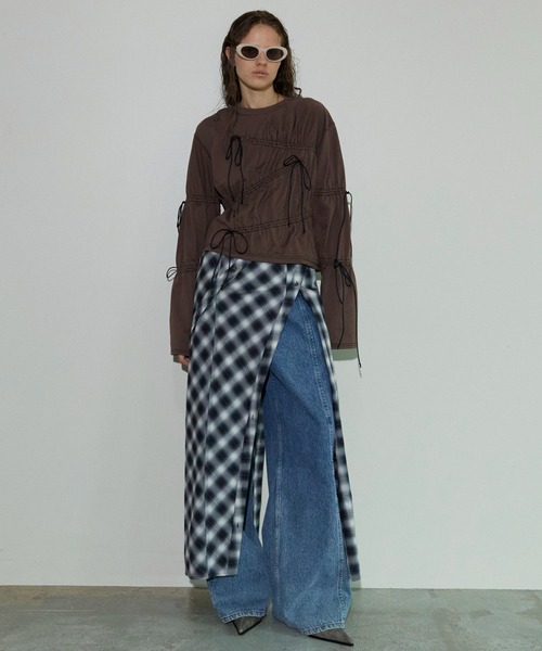「MAISON SPECIAL」 長袖カットソー FREE ブラック レディース MAISON SPECIAL tシャツ Block Stitch Tops/ブロックステッチ